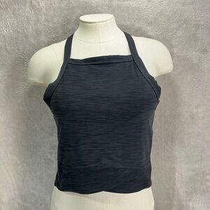 prAna Heathered Cross Tank Top Built-In Bra Crossback Black Womens M